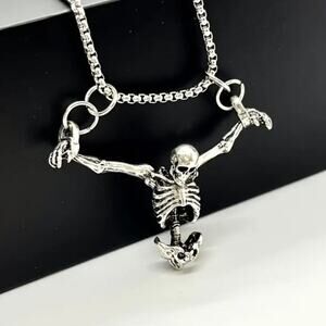 Skeleton Necklace Skull Crossbones Halloween Cosplay Punk Rock Gothic Jewelry